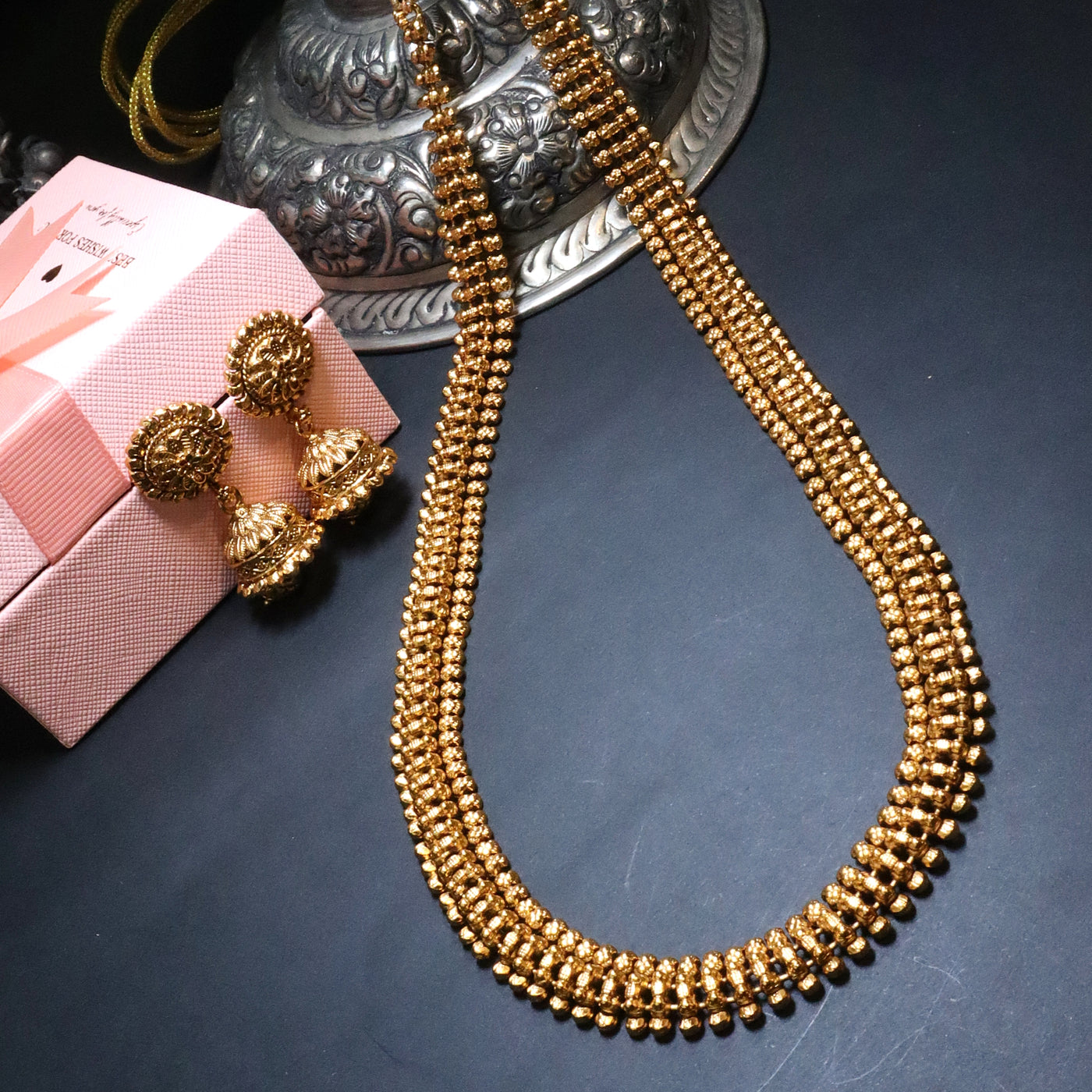 Golden Beaded Layered Necklace Set - SIA454049