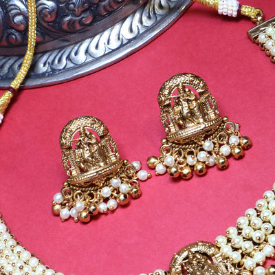 Pearl Layered Temple Gold Necklace Set - SIA454057