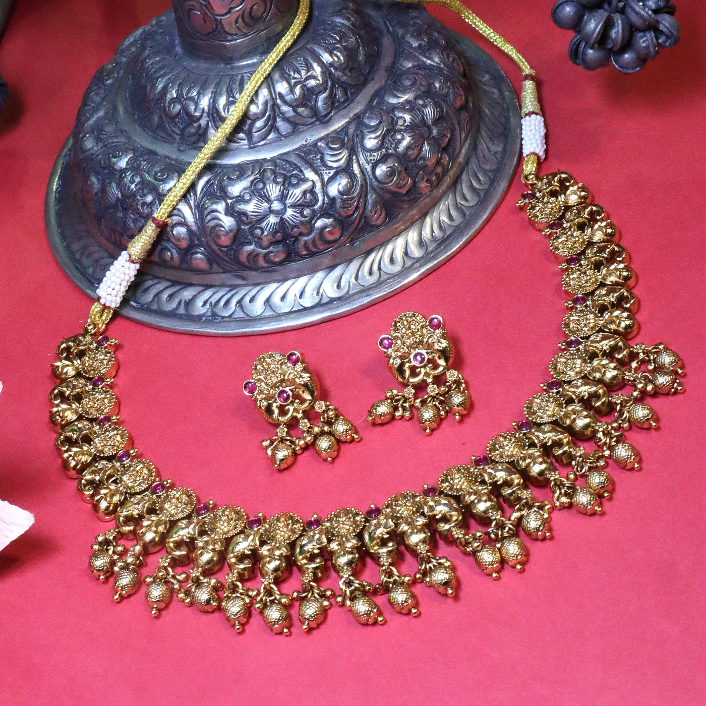 Antique Gold Lakshmi Coin Necklace Set - SIA454066