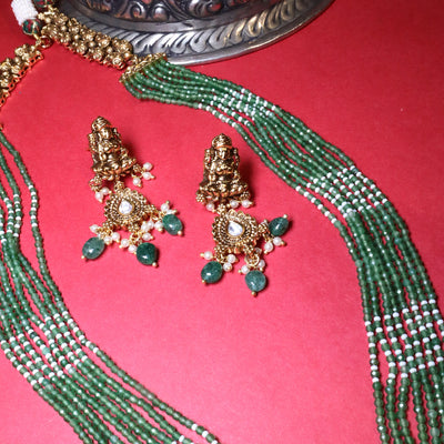 Emerald Bead & Ruby Kundan Necklace Set - SIA454077