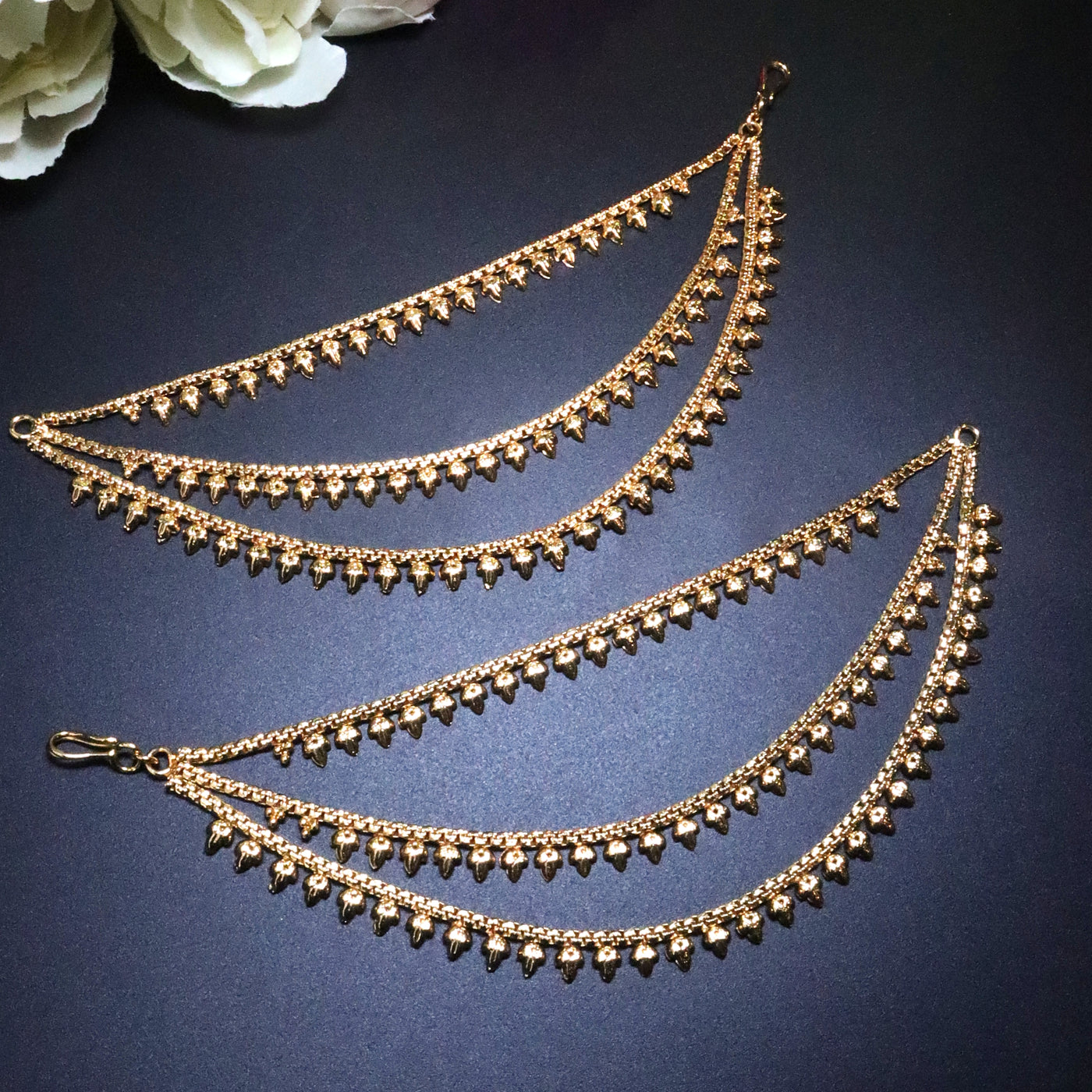 Gold-Toned 3-Layered Pointed Drop Ear Chain - SIA454162