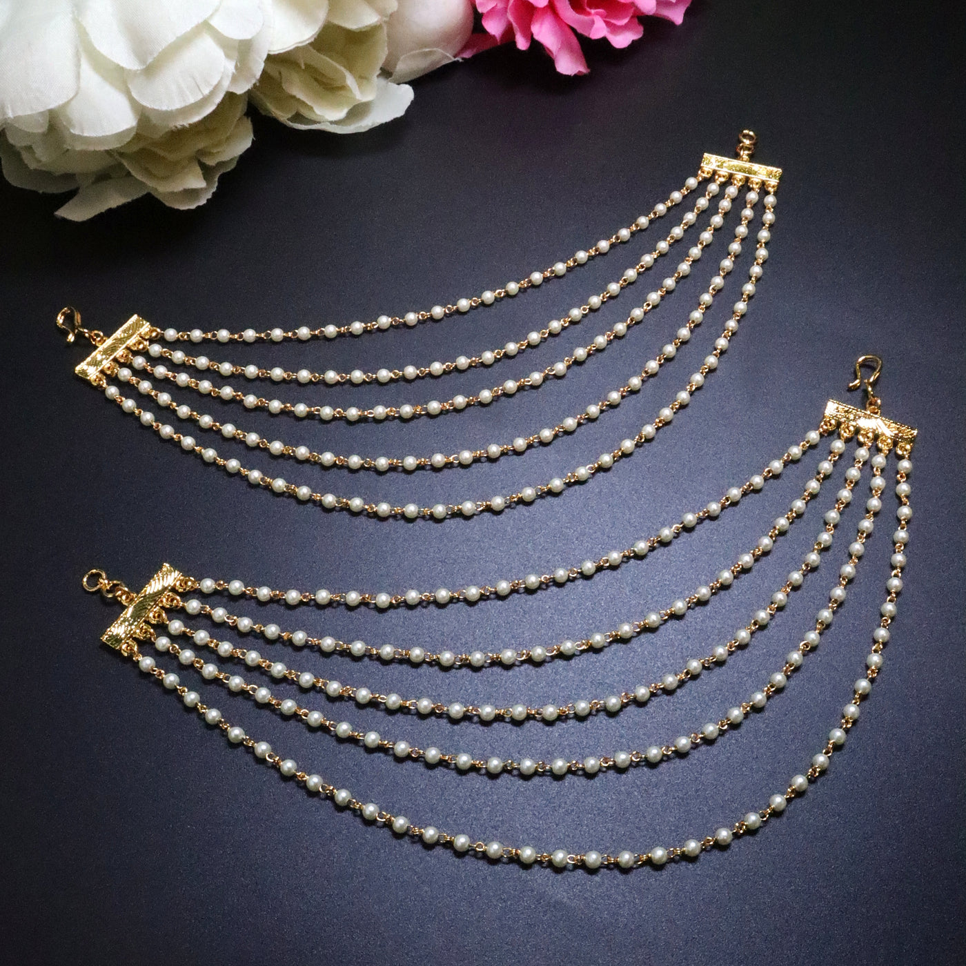 Gold-Plated 5-Layered Pearl Beaded Ear Chains - SIA454164