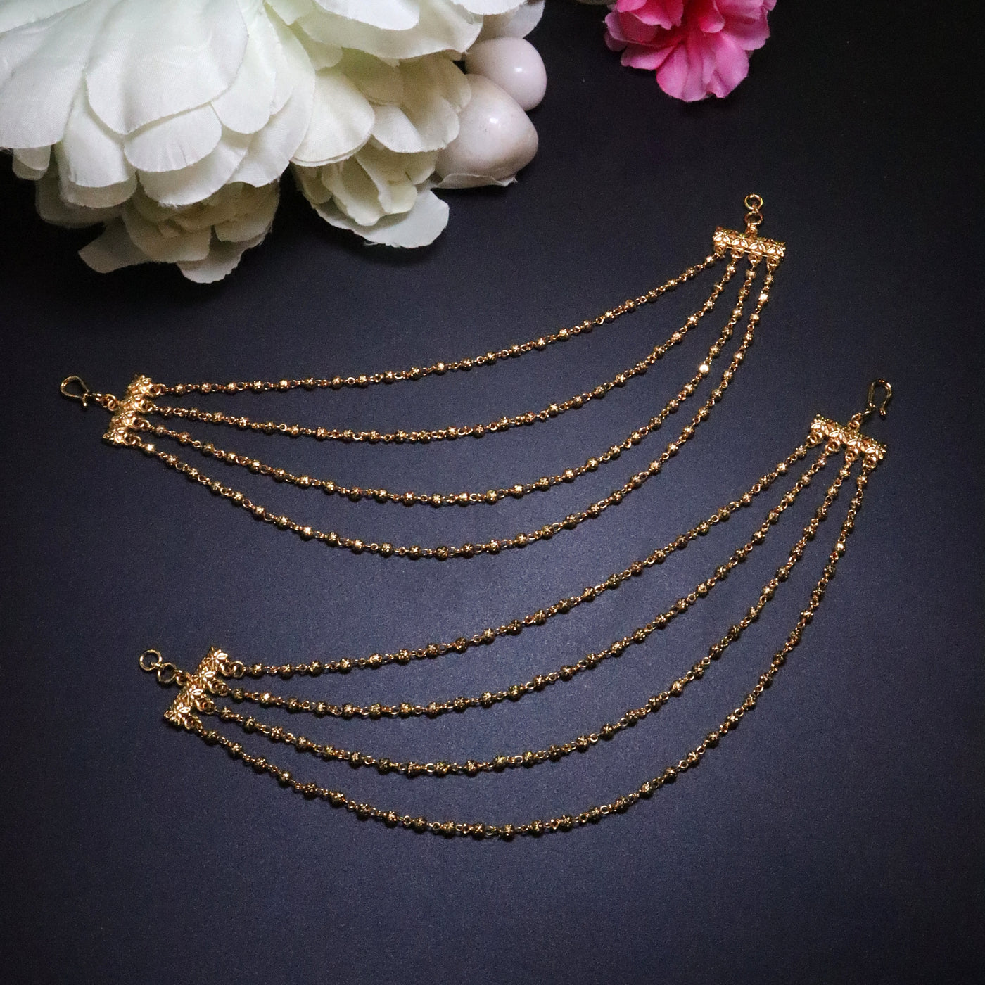 Gold-Toned 4-Layered Ball Bead Chain Ear Chain - SIA454183