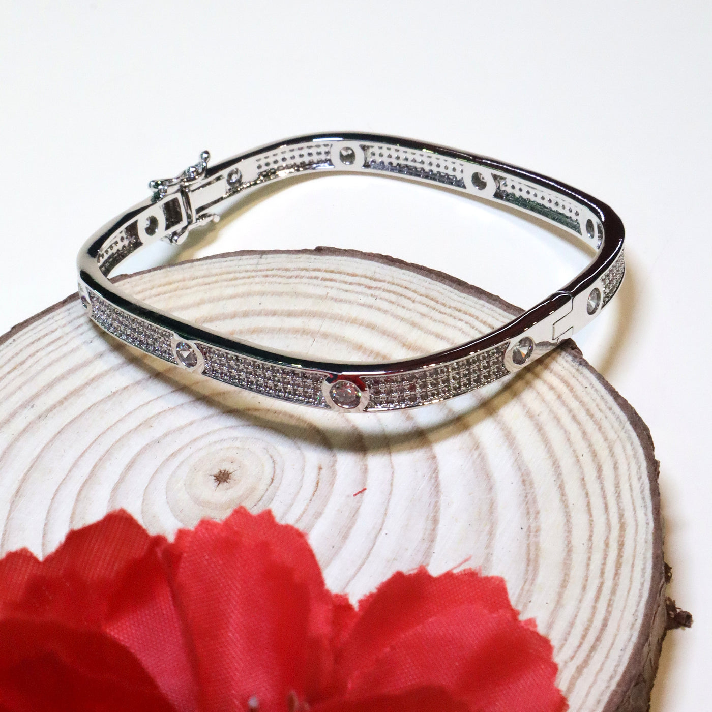 Silver-Tone Square Crystal Bracelet - SIA455121