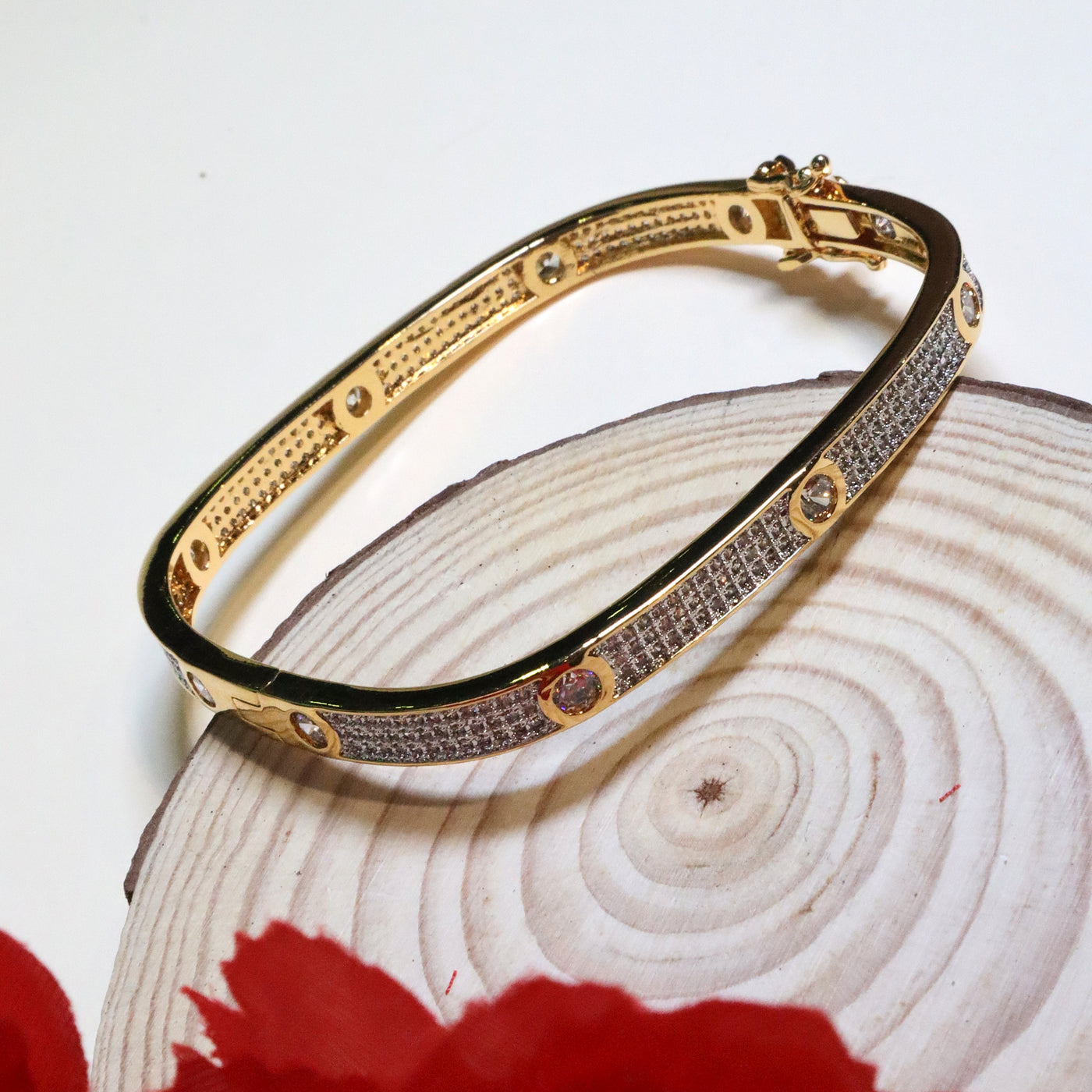 Gold Tone Crystal Square Bracelet - SIA455122