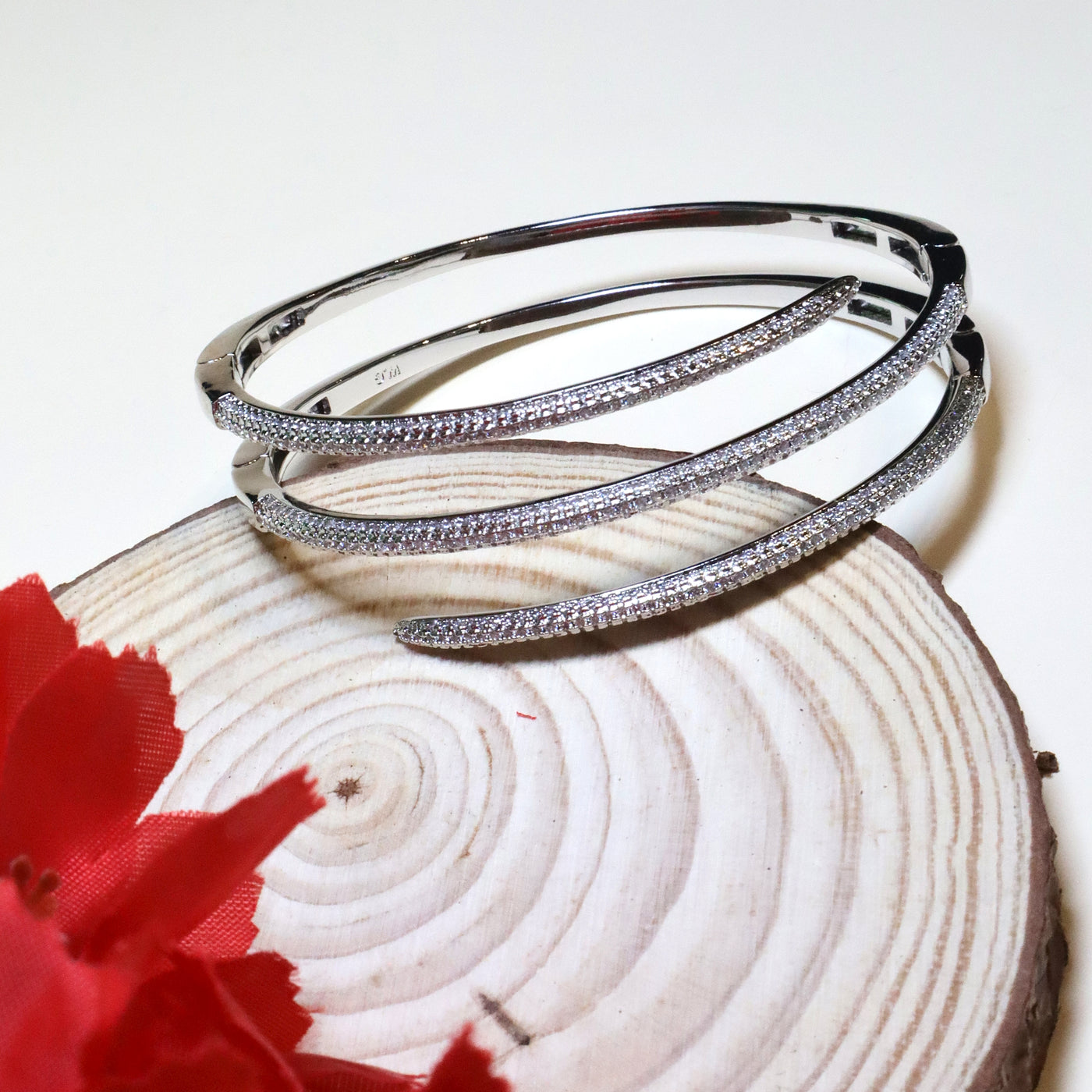 Three-Band Pave Crystal Open Cuff Bracelet - SIA455123