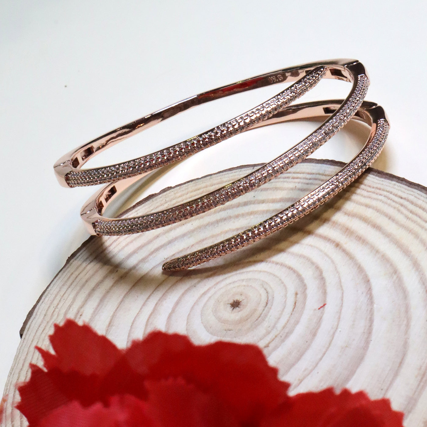 Rose Gold Double Row Crystal Cuff Bracelet - SIA455124