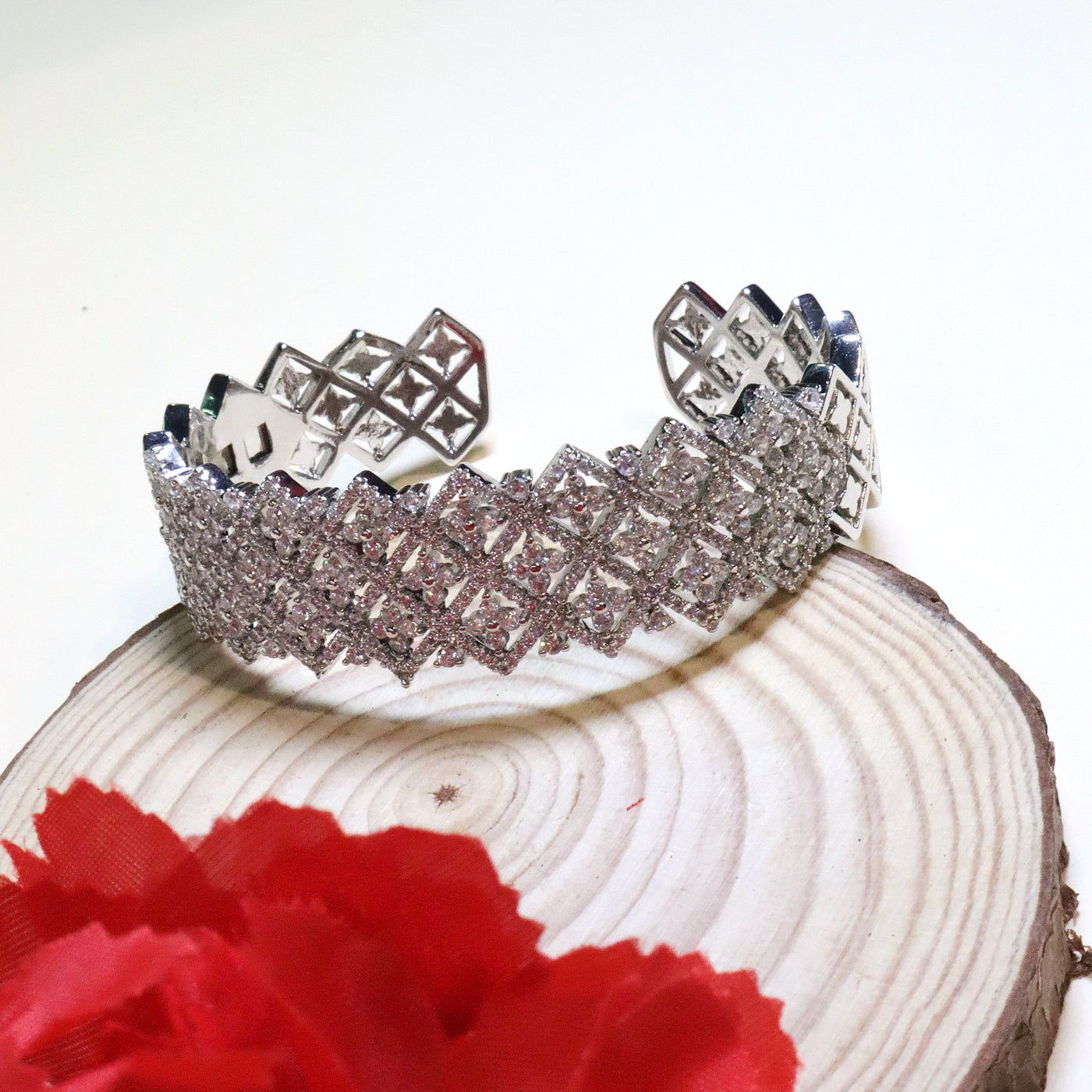 Silver-Tone Wide Geometric Cuff Bracelet - SIA455127