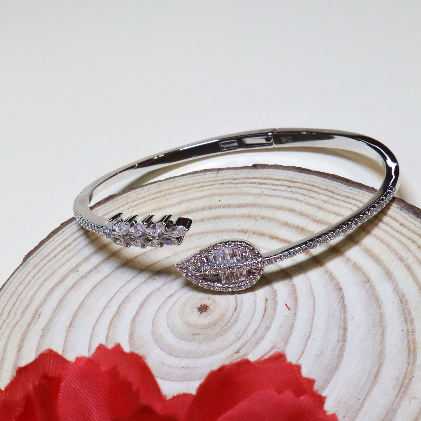 Silver-Tone Leaf Bypass Crystal Bracelet - SIA455132