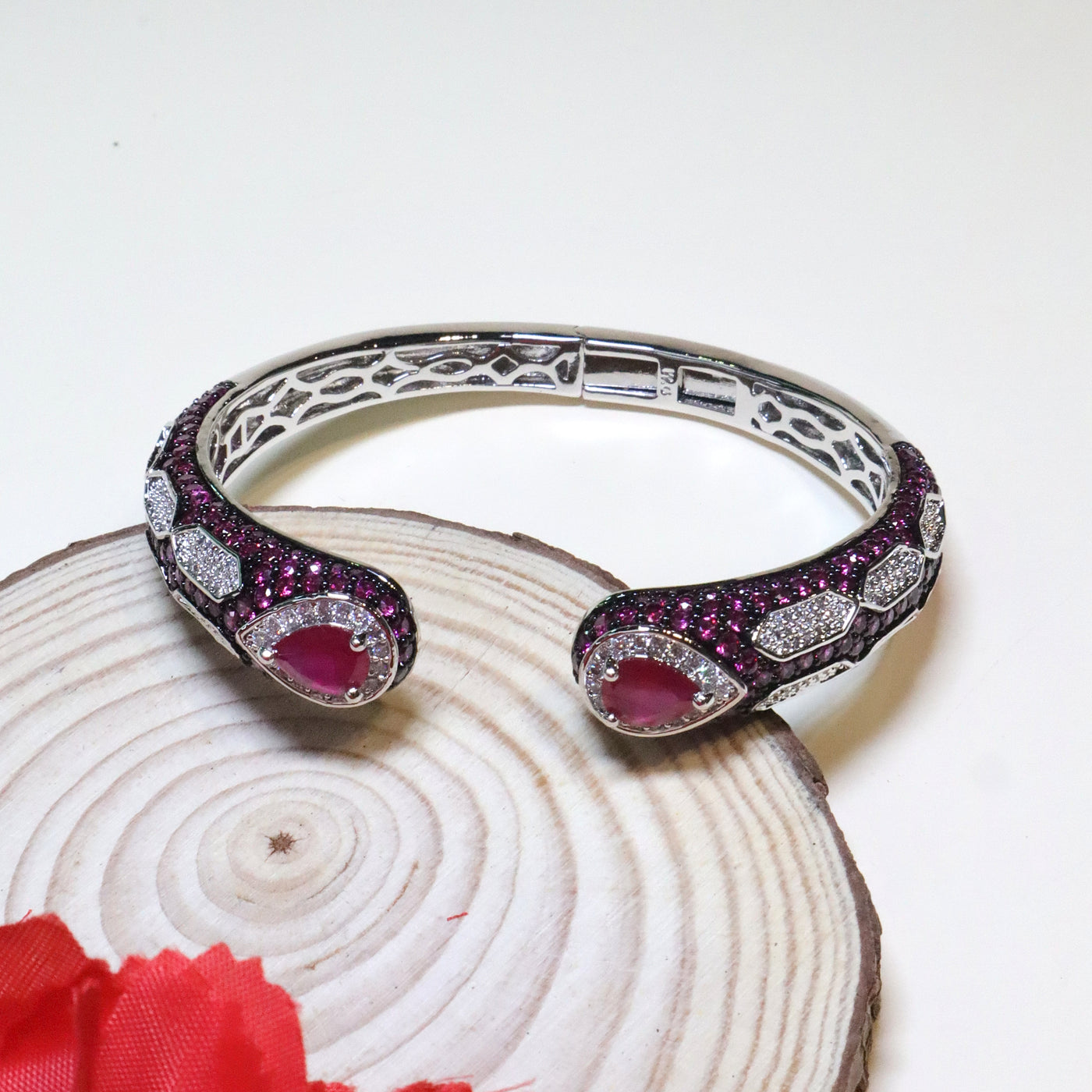 Silver-Tone Ruby Open Cuff Bracelet - SIA455138