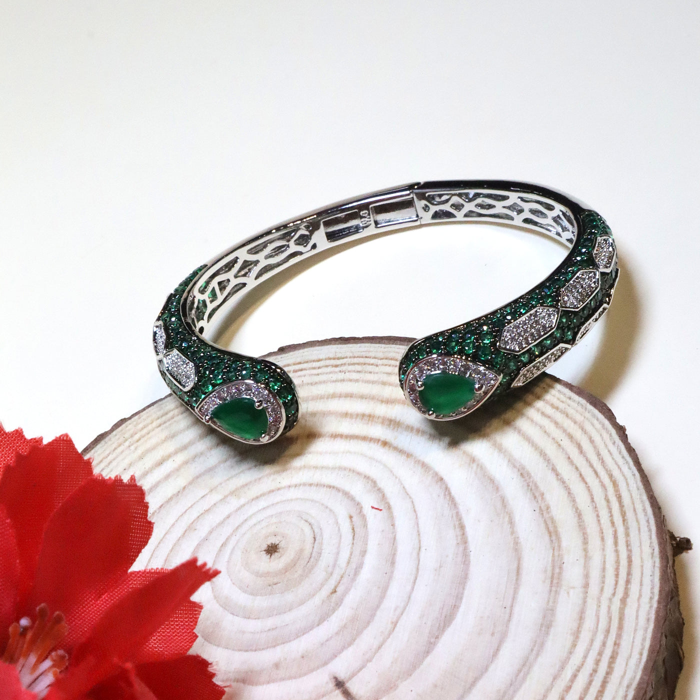 Silver-Tone Green Open Cuff Bracelet - SIA455139