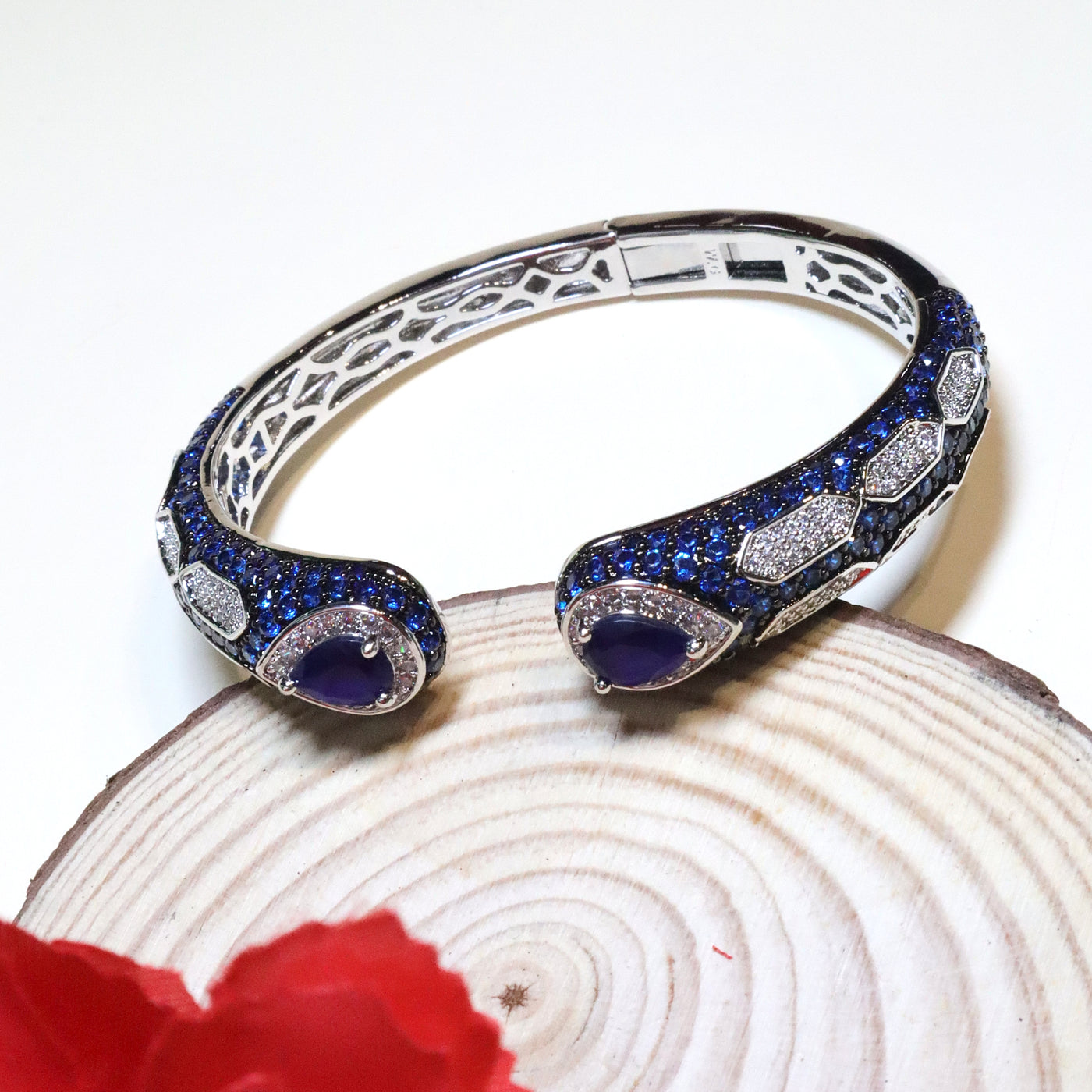 Silver-Tone Blue Snake Open Cuff Bracelet - SIA455140