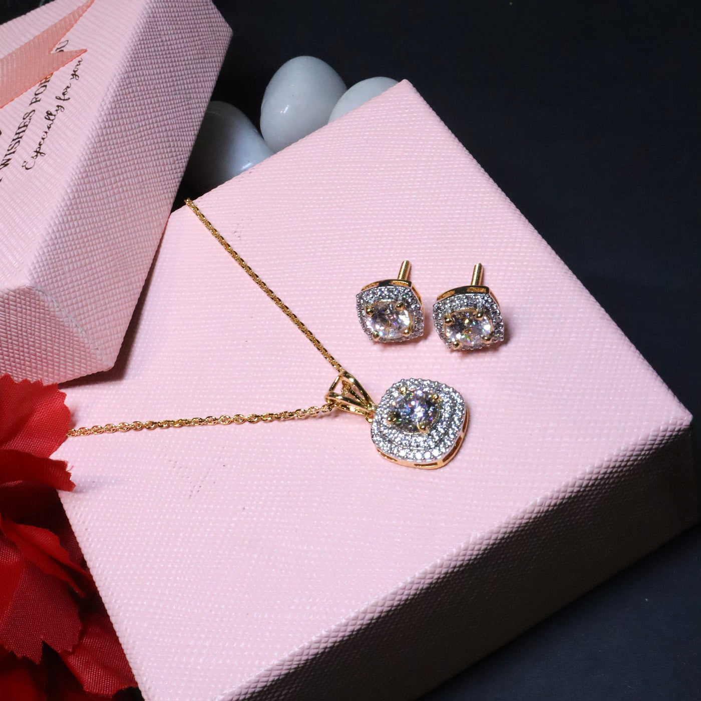 92.5 Sterling Silver - Cushion-Cut Diamond Halo Pendant and Earring Set - SIA455304