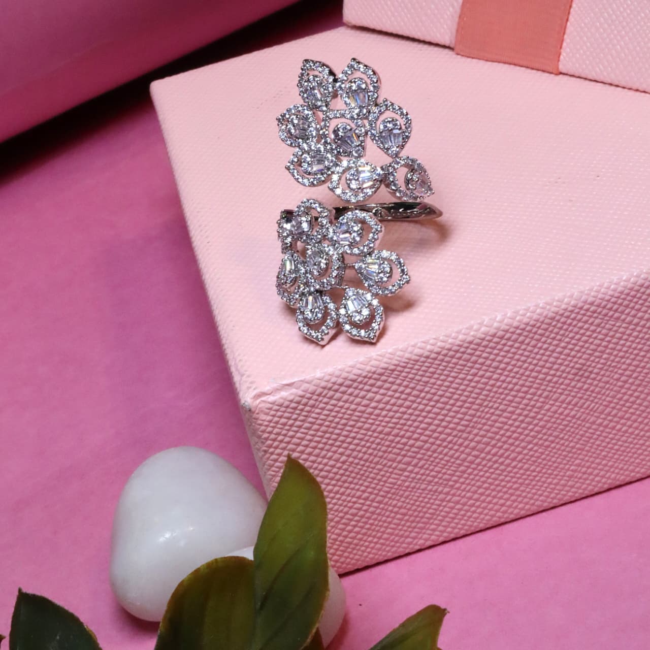 Lush Floral Cluster Adjustable Ring with Marquis and Round Zircons - SIA455480