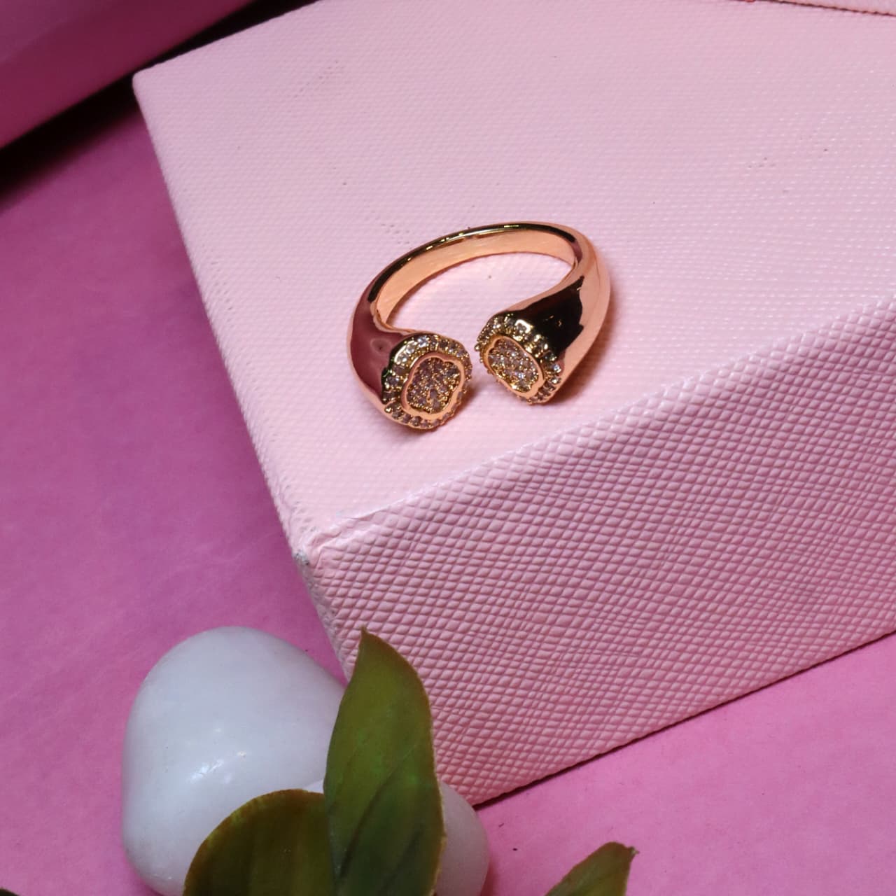 Modern Gold-Toned Adjustable Cuff Ring with Pave Zircon End Caps - SIA455494