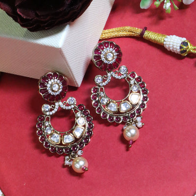 Maroon Chandbali Kundan Choker Set with Maang Tikka - SIA455618