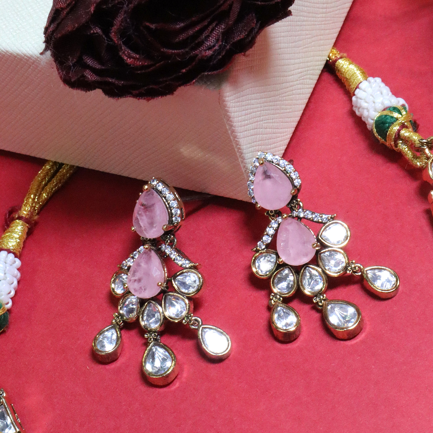 Soft Pink Quartz & Kundan Statement Choker Set - SIA455625