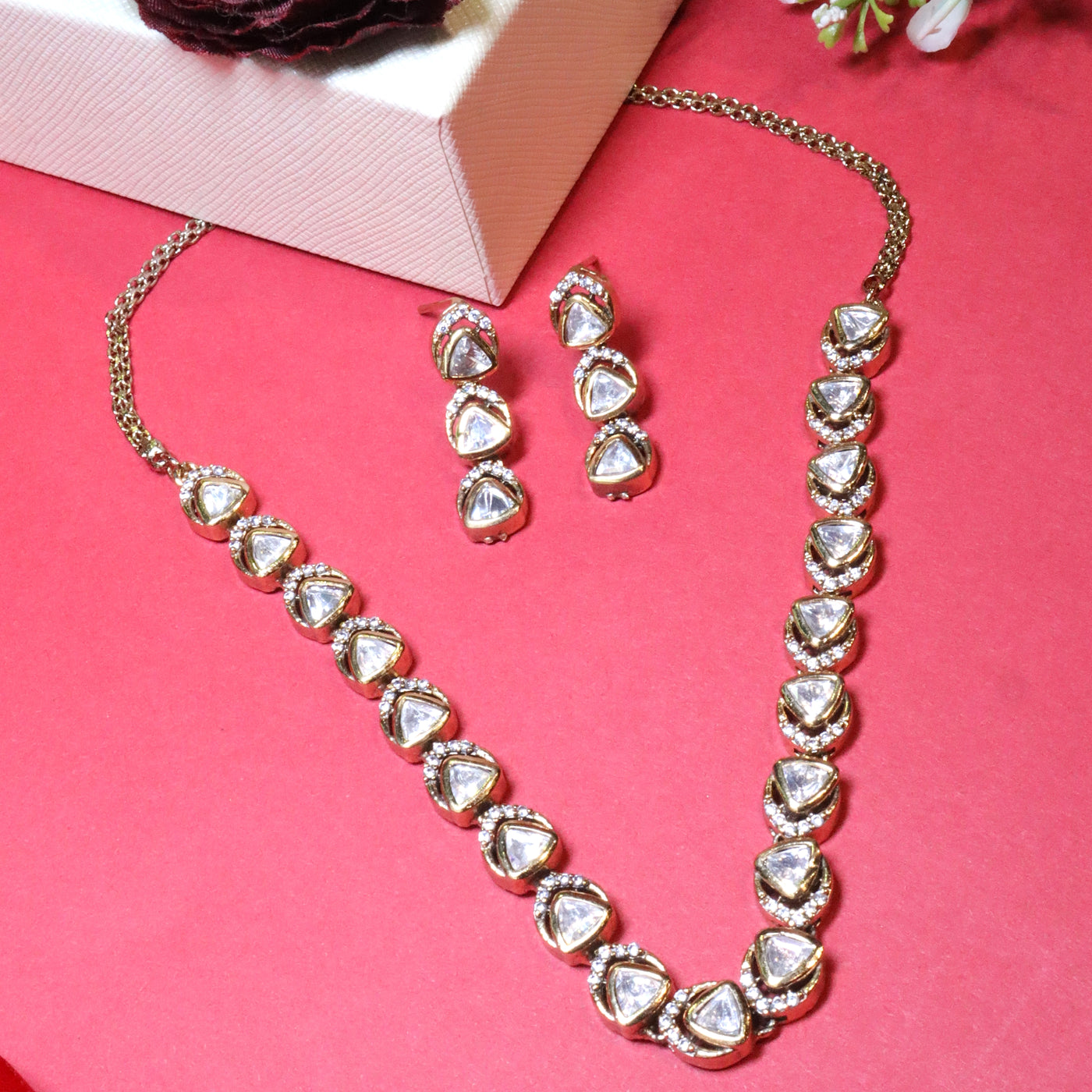 Classic Polki Stone Statement Necklace Set - SIA455631