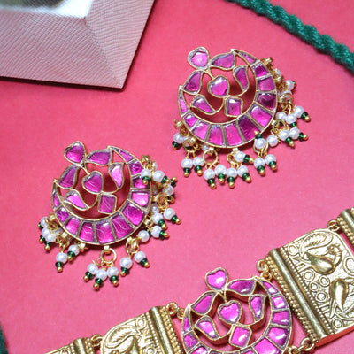 Statement Rajasthani Style Pink Choker Necklace set - SIA455633