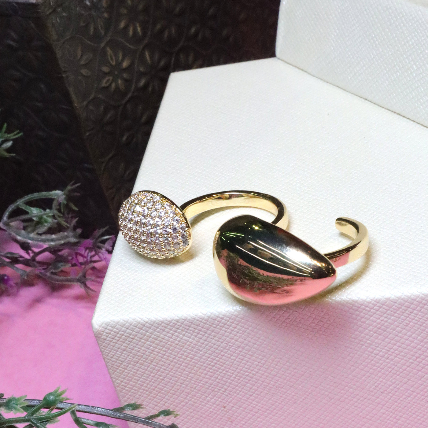 Dual-Shape Gold Open Ring - SIA455674