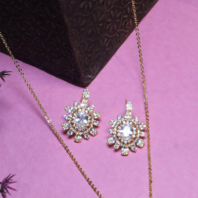 Floral CZ Gold Plated Pendant Set - SIA455675