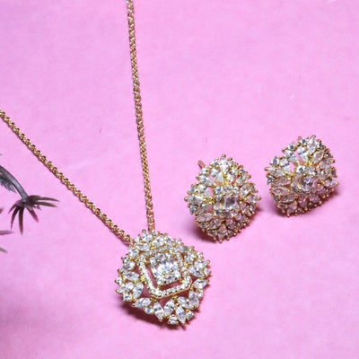 Kite Shape Gold Pendant & Studs - SIA455677