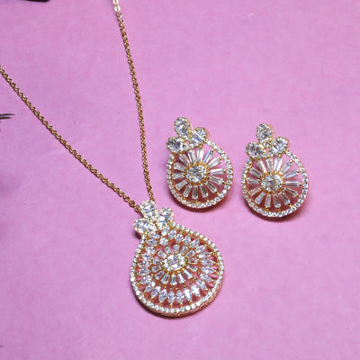 Gold CZ Teardrop Cluster Pendant Set - SIA455681