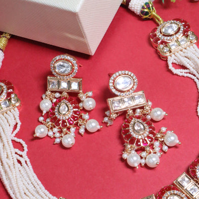Traditional Red & White Kundan Motif Choker set - SIA455683