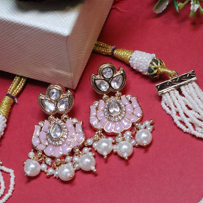 Pink Antique Lotus Motif Choker Set - SIA455691