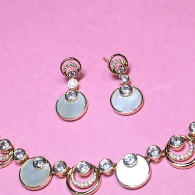 Gold-Plated Round Shell & Crystal Halo Pendant Set - SIA455695