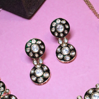 Gold Green Enamel Polki Stone Necklace Set - SIA455804