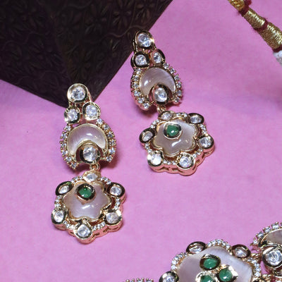 Gold-Color Polki Floral Choker Set with Pearls - SIA455822