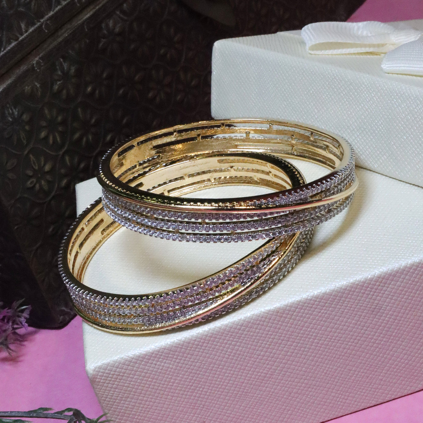 Gold-Toned Multi-Row CZ Bangle Set - SIA455881