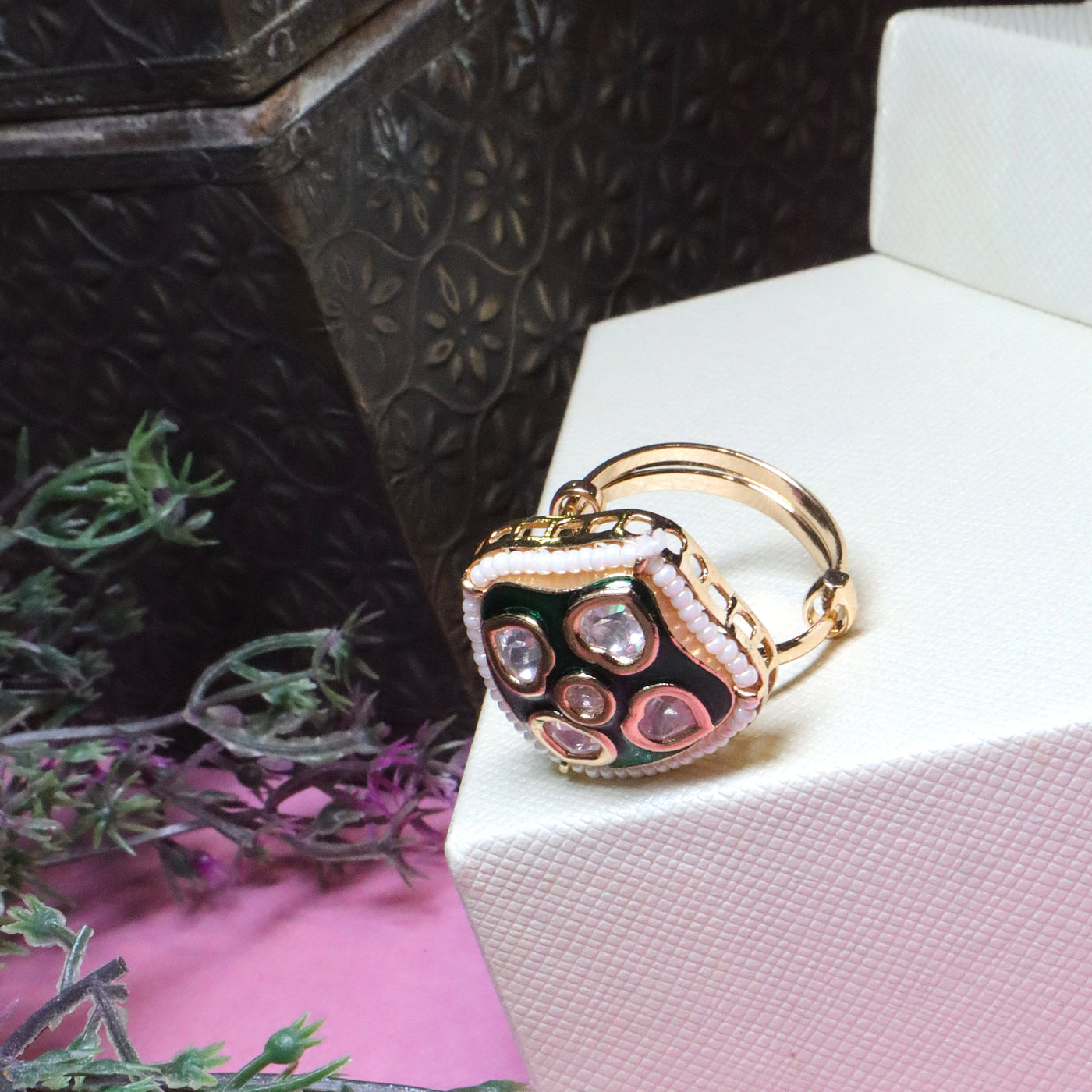 Green Polki Finger Ring - SIA455914 _A