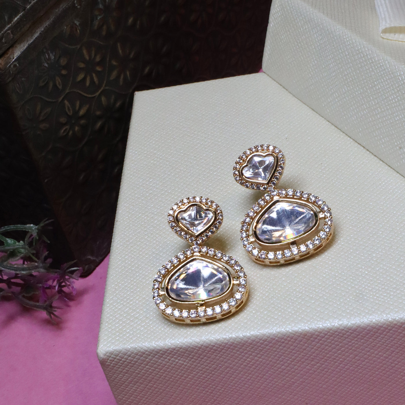 Double Drop Kundan & Pave Statement Earrings - SIA455920