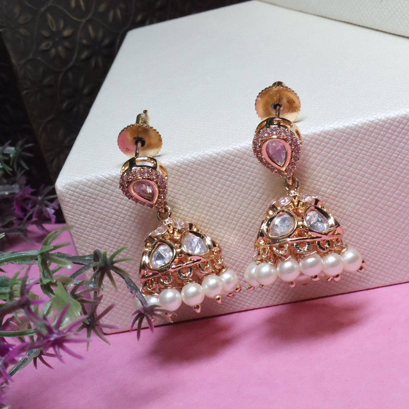 Elegant Kundan & Pearl Jhumka Earrings - SIA455926