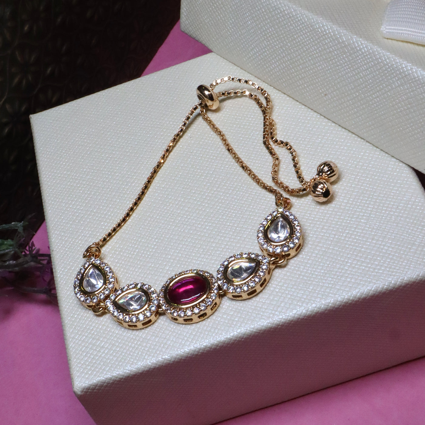 Oval Ruby Adjustable Bracelet- SIA455941