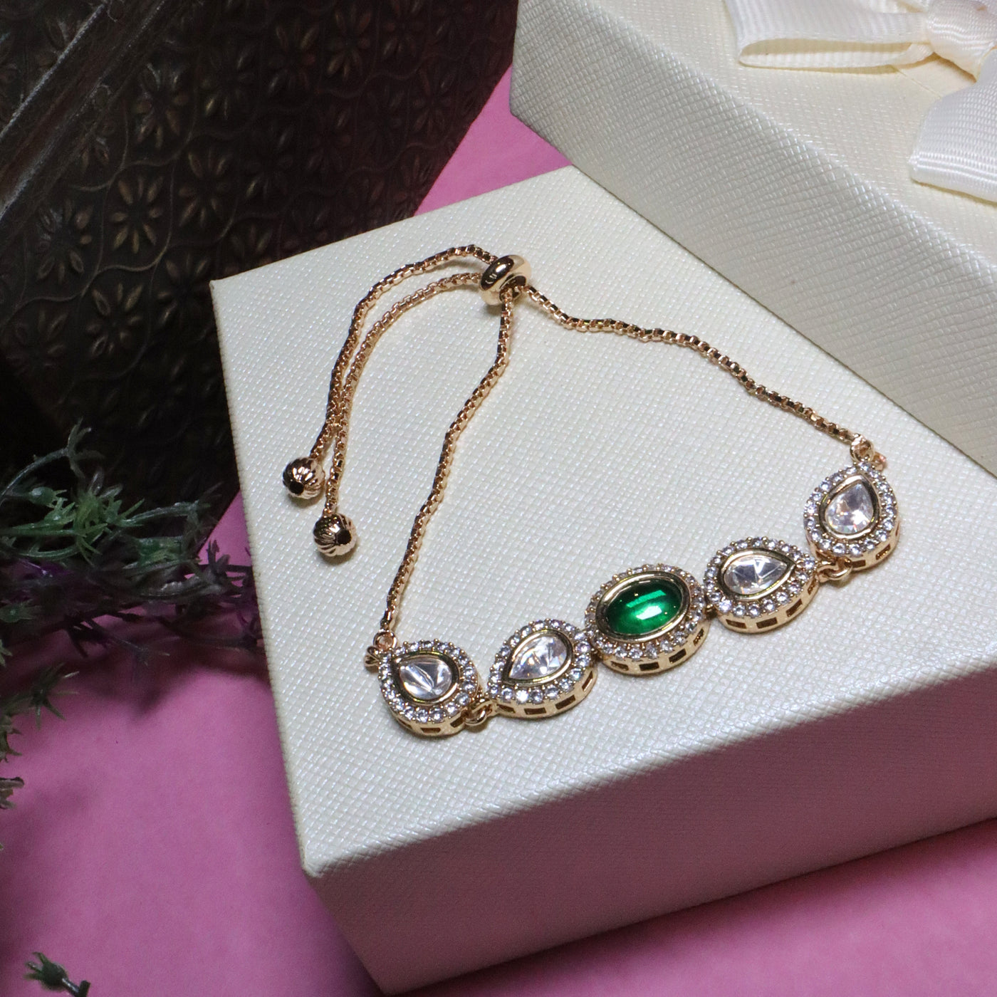 Emerald & Pear Clear Mixed Slider Bracelet- SIA455942