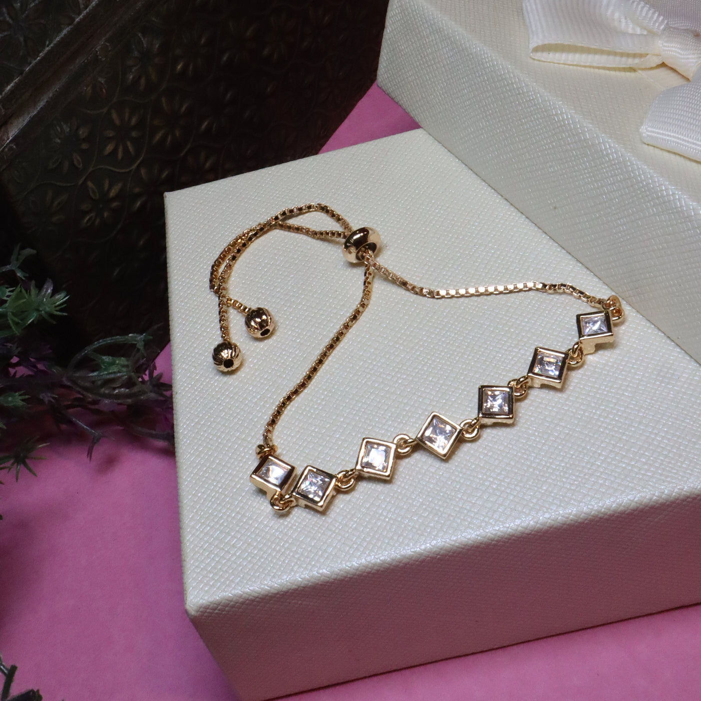 Square Clear Crystal Slider Bracelet - SIA455945