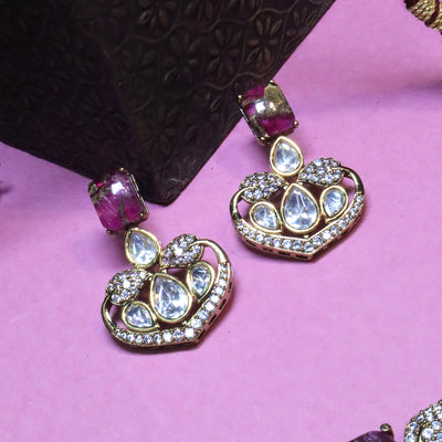 Pink Polki Stone Choker Set - SIA455953