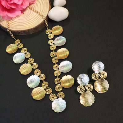 Two-Tone Gold/Silver Disk Spiral Necklace Set - SIA456527