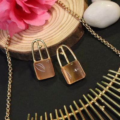 Gold Tone Modern Brown Stone Spike Set - SIA456532 _B