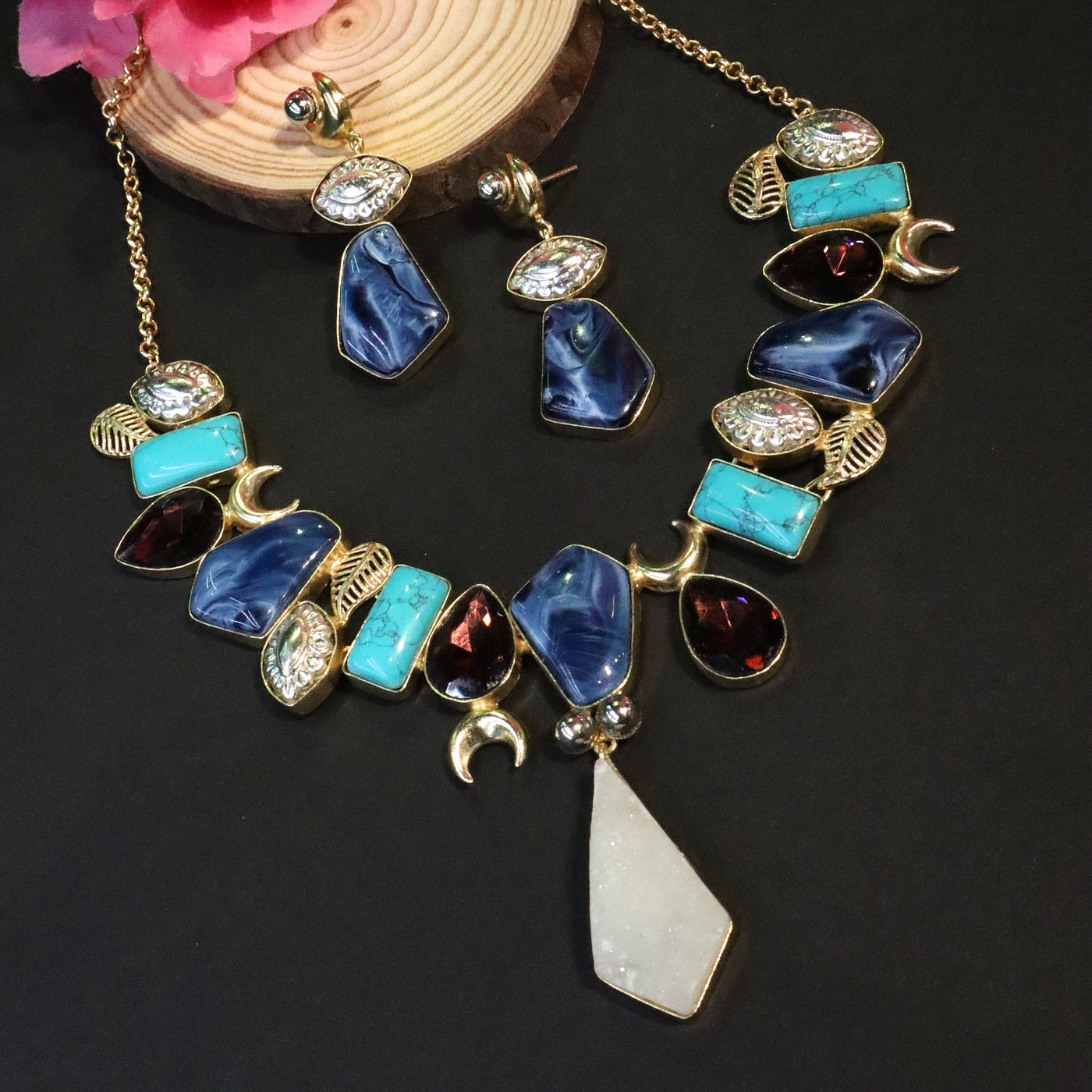 Contemporary Abstract Gold-Tone and Silver-Tone Bar Necklace Set - SIA456534