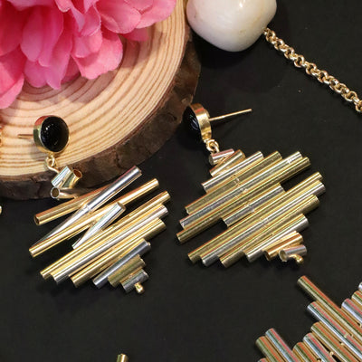 Contemporary Bi-Color Abstract Bar Necklace and Earring Set - SIA456535