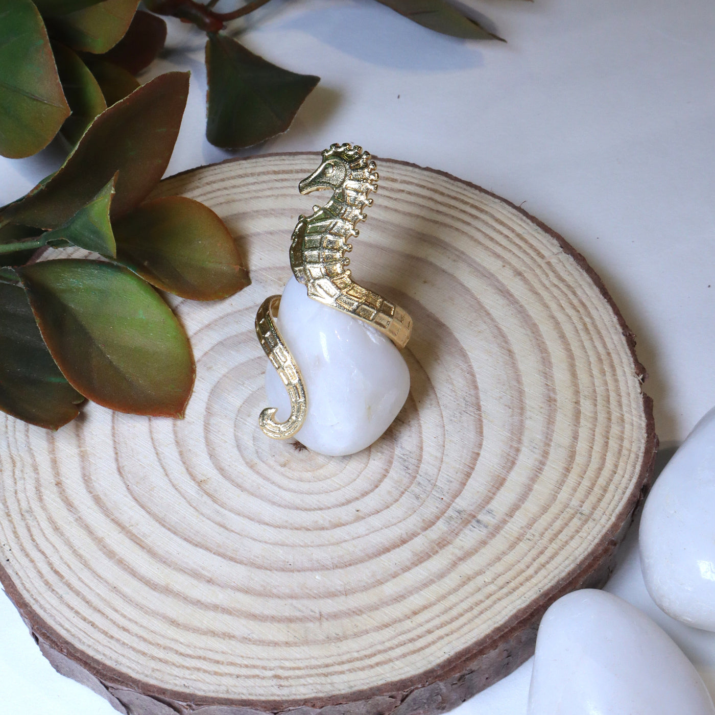 Gold-Toned Textured Seahorse Cuff Ring. - SIA456568