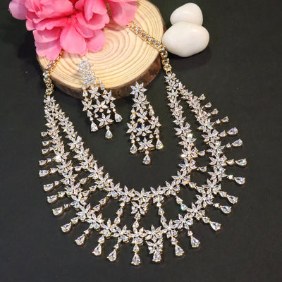 Gold Tone Double Layer Pear CZ Necklace Set - SIA456634