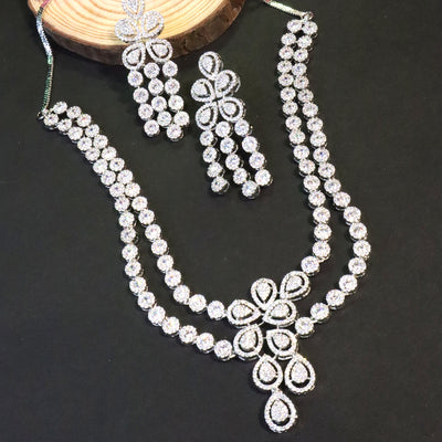 Sparkling Two-Layer CZ Necklace & Earrings Set - SIA456670