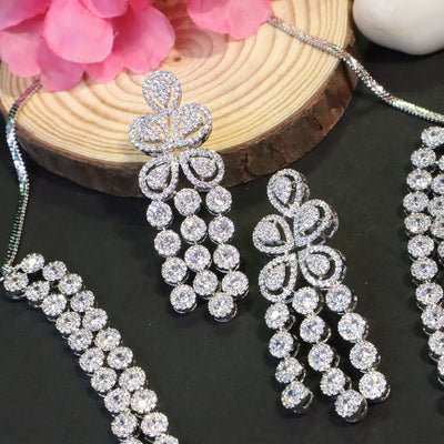 Sparkling Two-Layer CZ Necklace & Earrings Set - SIA456670