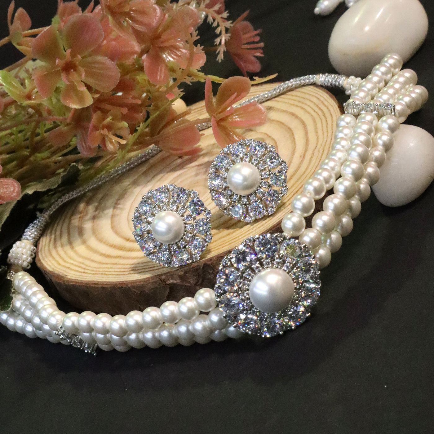 Statement Necklace and Earring Set with Multi-Color Stone and Druzy Accents. - SIA456672