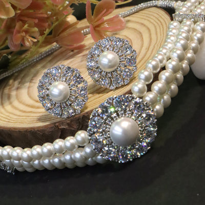 Statement Necklace and Earring Set with Multi-Color Stone and Druzy Accents. - SIA456672